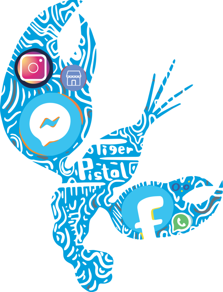 Tiger Pistol Shrimp with Instagram, Facebook, Messenger, Marketplace, and WhatsApp Logo